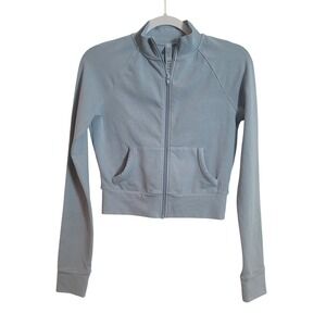 SKIMS Cotton Jersey Zip Up Jacket Light Blue Cropped Mock Neck Small Athleisure
